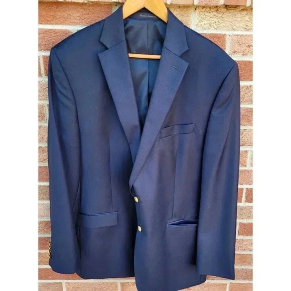 Lauren Ralph Lauren Blazer Suit Jacket Men's Size 44L Blue 100% Wool Gold Button - Picture 1 of 9